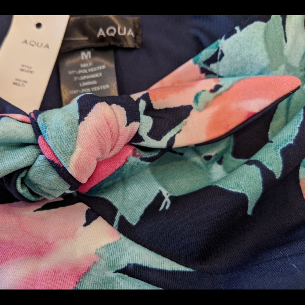 AQUA Dress Skater Mini Spaghetti Navy Spandex Sz M - Picture 7 of 8